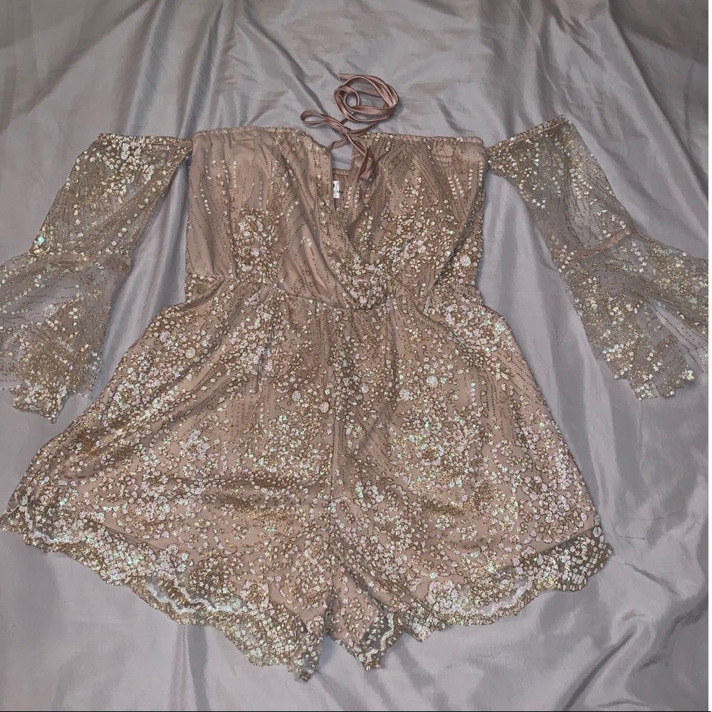 Sparkle off the shoulder romper
